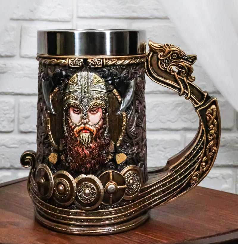 Viking Skull Berserker Warrior Wearing Horned Helmet Axes And Shields Coffee Mug