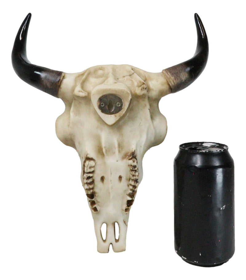 Rustic Western Tribal Buffalo Bull Cow Skull With Gray Wolf Carving Wall Decor