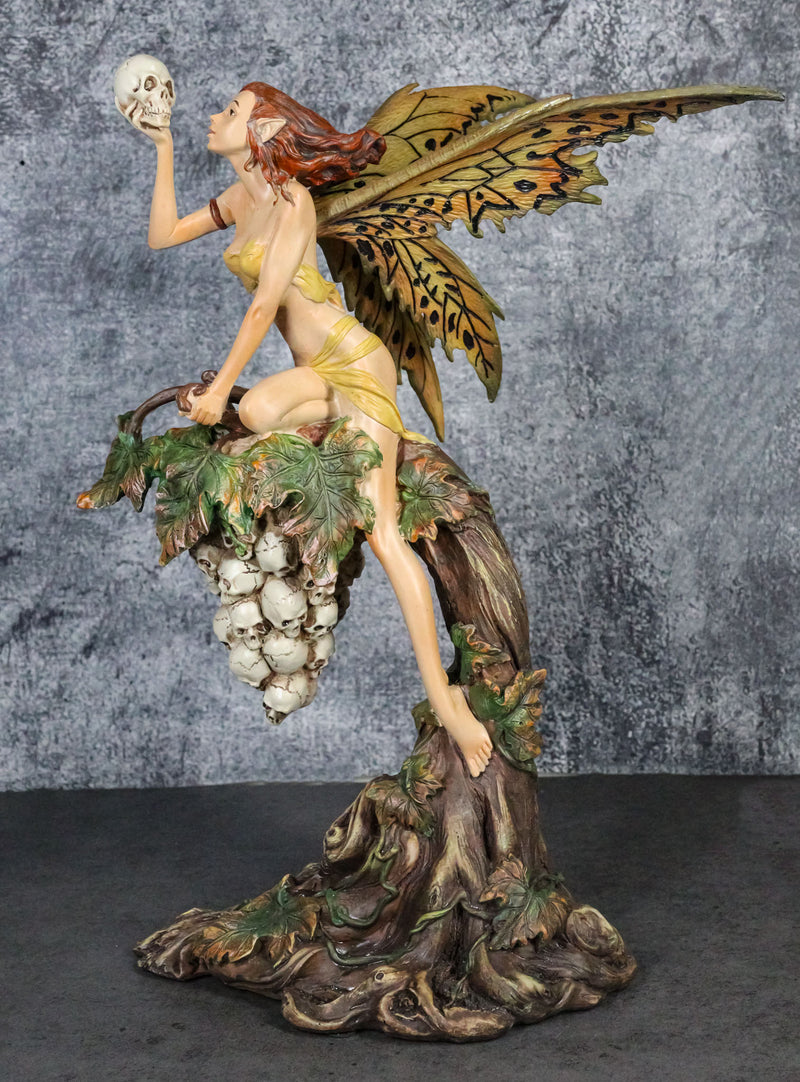 Fin de Siecle End of The Century Fairy Gazing On Vine Branch Of Skulls Figurine