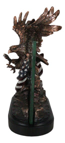 Patriotic American Bald Eagle Perching On Flag Photo Frame Bronze Resin Figurine