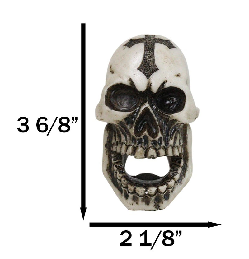 Set Of 2 Gothic Graveyard Evil Grinning Skull With Goth Cross Hand Bottle Opener