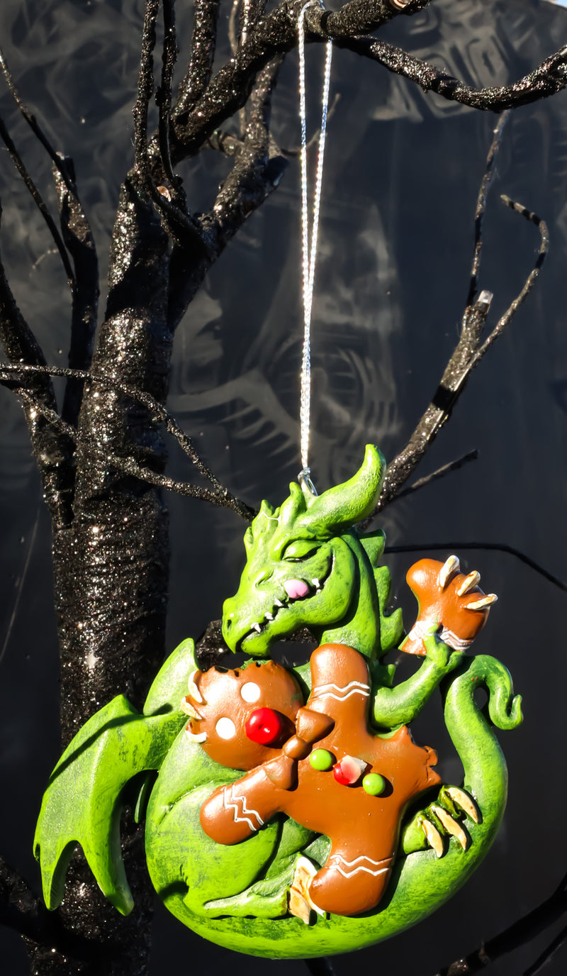 Ruth Thompson Green Dragon With Gingerbread Man Christmas Tree Hanging Ornament