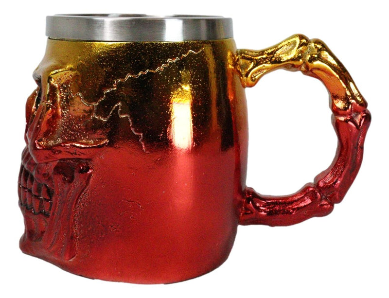 Metallic Gold And Red Alien UFO Jointed Skull Grinning Coffee Mug Macabre Decor