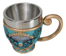 Wicca Turquoise Cameo Golden Lace Scroll Butterfly Moth Skull Tea Cup Mug