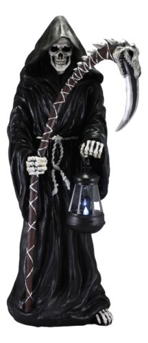 Time Waits For No Man Grim Reaper Holding Scythe And Solar LED Lantern Statue