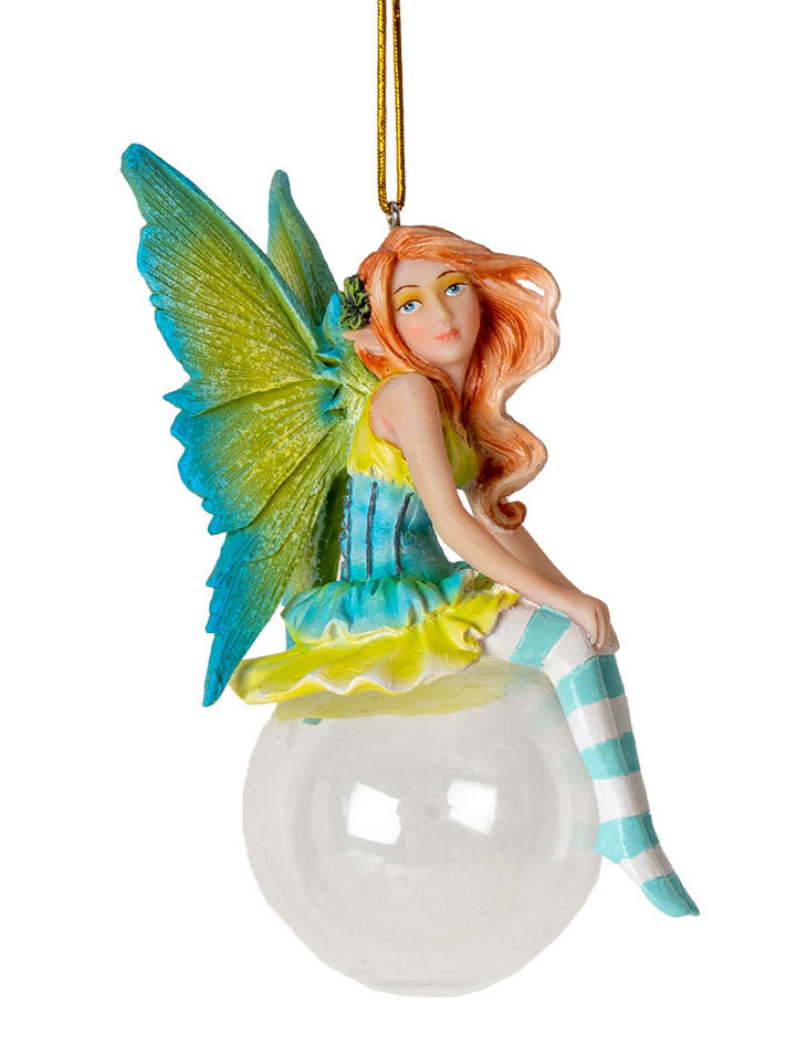 Green Clover Bubble Rider Fairy Hanging Ornament Amy Brown Holiday Collection