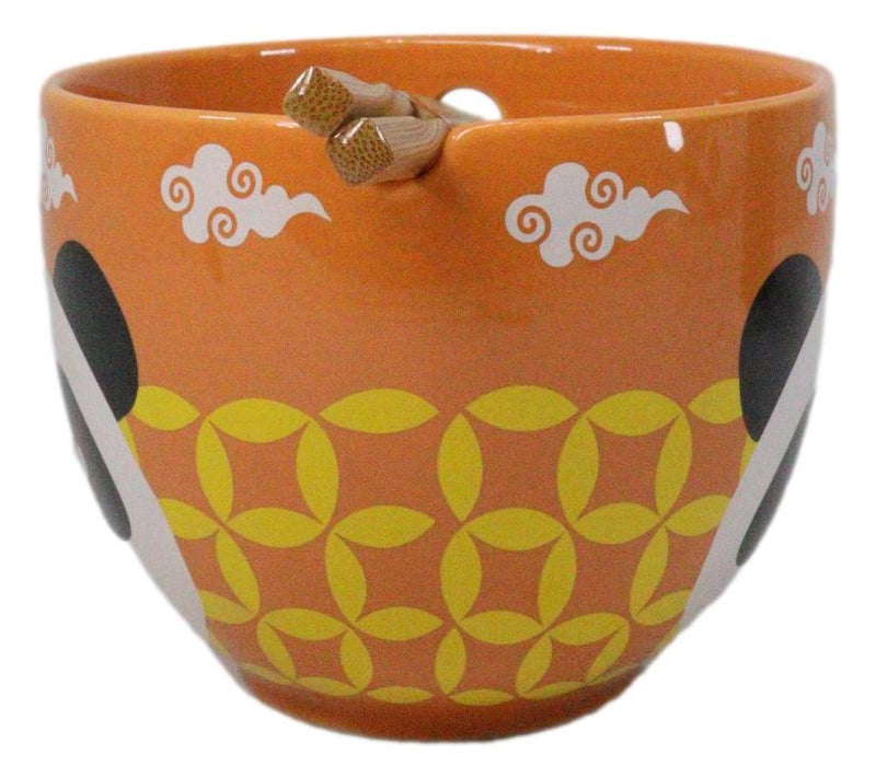 Orange Lucky Panda Bear Ceramic Donburi Ramen Soup Bowl With Chopsticks Set