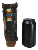 Western Tribal Native Indian Hand Axe Peace Pipe and Feathers Cowboy Boot Vase