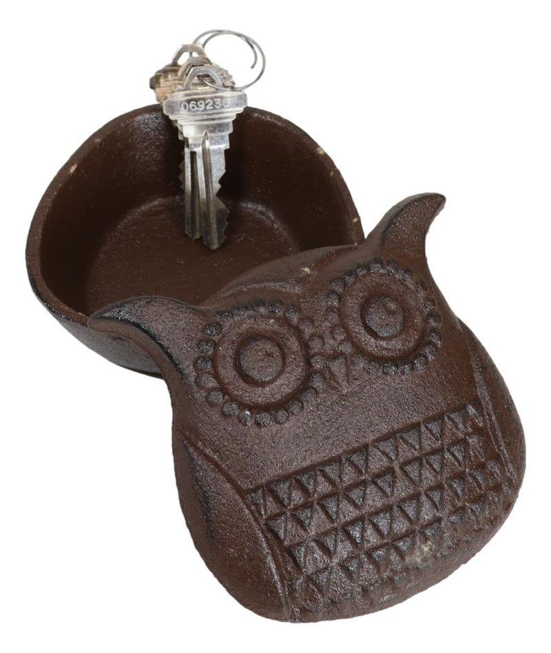 Cast Iron Whimsical Night Owl Small Decorative Jewelry Trinket Box Figurine