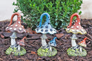 Colorful Fae Magical Toadstool Mushrooms With Baby Shroom Figurine Set Of 3