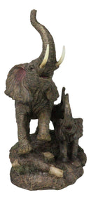 Triumphant Entry Safari Elephants Father And 2 Calves On Forest Floor Figurine