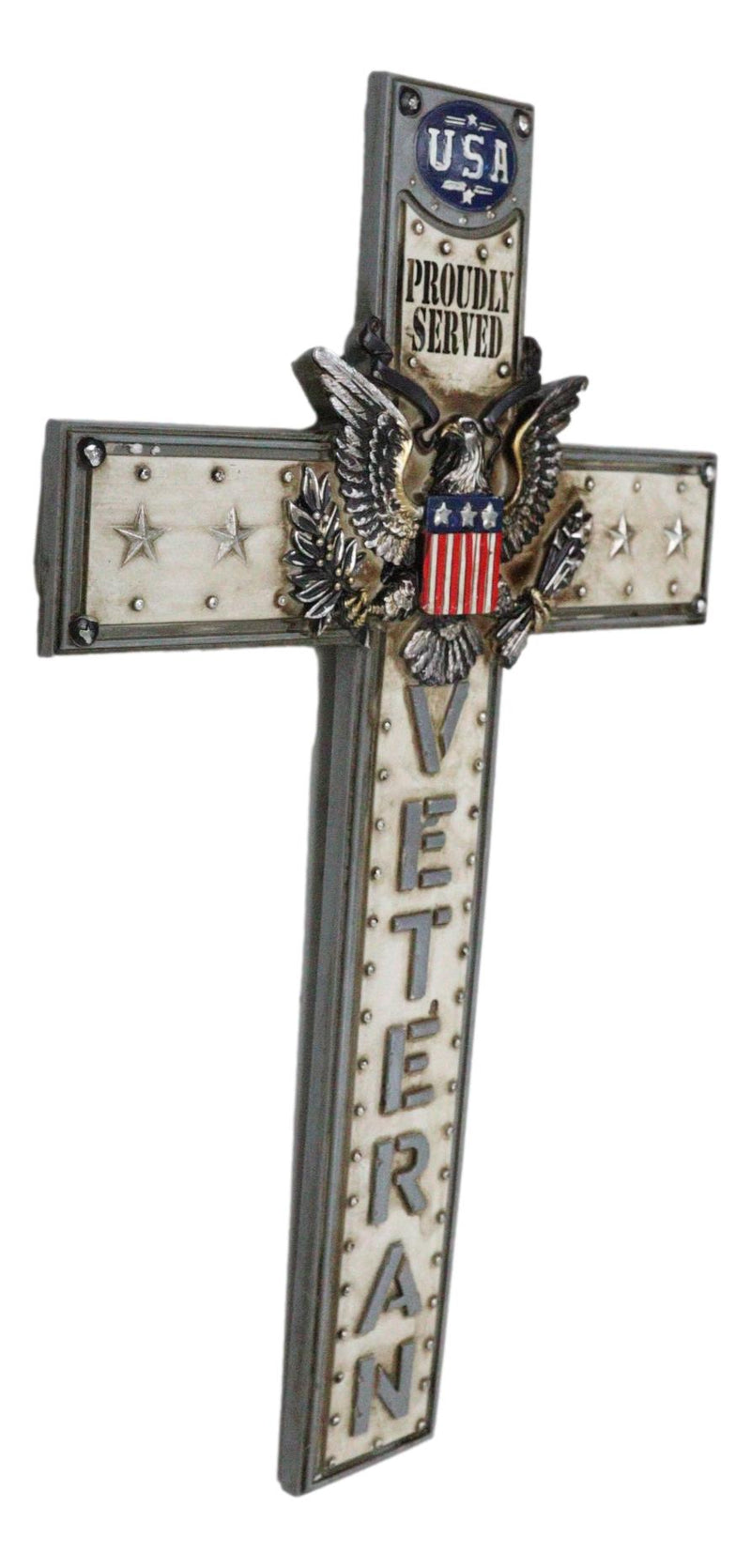 Western USA Proudly Served Flag American Great Seal Eagle Veteran Wall Cross