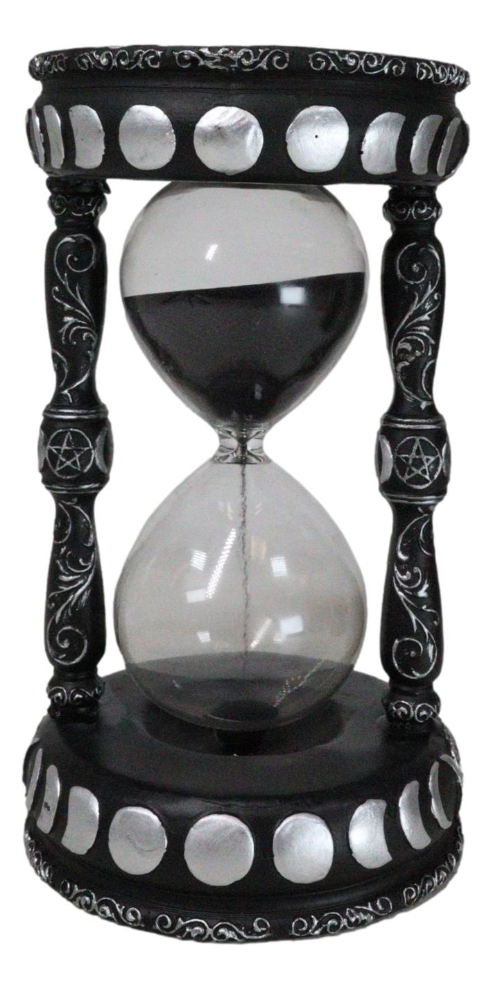 Wicca Phases of The Moon Pentagram Black Cat Invertible Glass Mystic Sand Timer