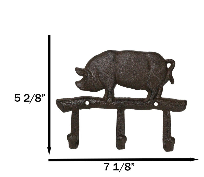 Pack Of 2 Cast Iron Rustic Farmhouse Hog Boar Pig 3 Peg Wall Hooks Organizer