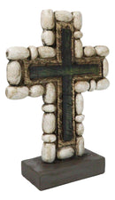 Christian Standing Layered Cross With Rustic Pebble Rocks Faux Wood Finish