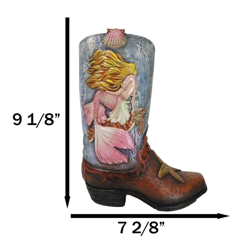 Rustic Western Mermaid Starfish And Sea Turtle Cowgirl Boot Utensils Flower Vase