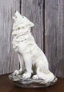 Winter Woodlands Tundra Snow White Albino Wolf Howling at The Moon Figurine