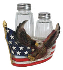 Patriotic Star Spangled Banner US Flag Bald Eagle Salt And Pepper Shakers Holder