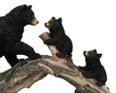 Rustic Forest Black Bear Mother and 2 Cubs Climbing On Tree Log Bridge Figurine