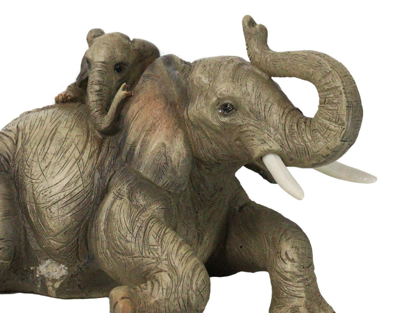 Wildlife Jungle Play Safari Savanna Elephant Father and Calf Resting Figurine