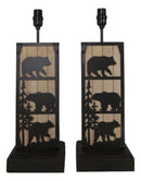 Set of 2 Rustic Western Black Bears In Forest Wood Metal Bedside Table Lamps