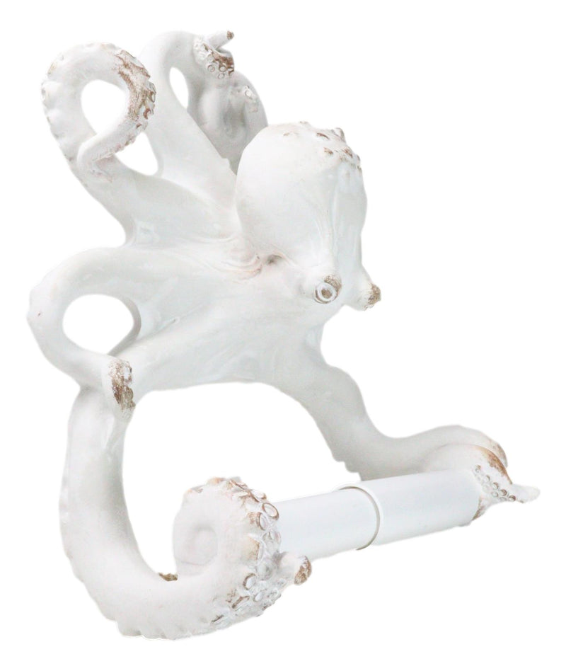 Nautical Marine Sea Octopus Distressed Antique White Wall Toilet Paper Holder