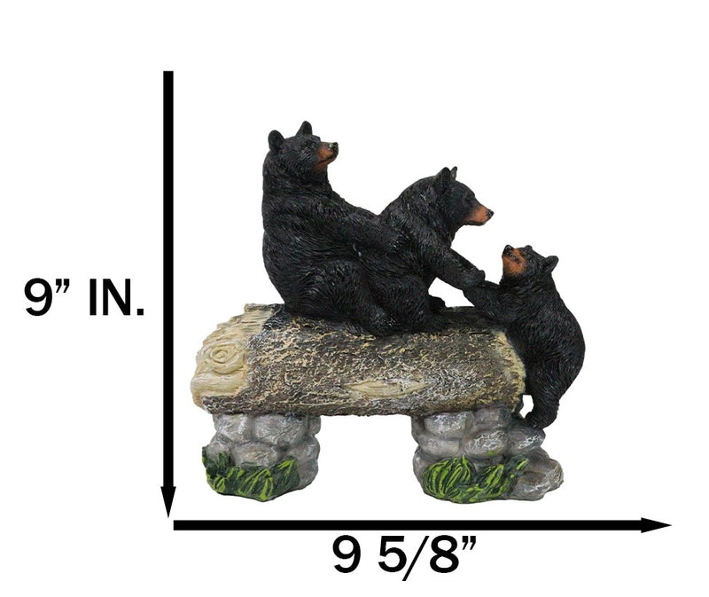 Forest Teamwork Black Bears And Cub Family Crossing Tree Log Bridge Figurine