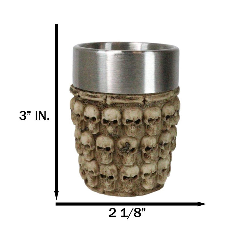 Set Of 4 Gothic Ossuary Graveyard Morphing Skulls And Spine Bones Shot Glass