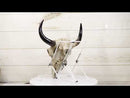 Rustic Western Tribal Buffalo Bull Cow Skull With Gray Wolf Carving Wall Decor