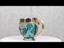 Wicca Turquoise Cameo Golden Lace Scroll Butterfly Moth Skull Tea Cup Mug