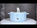 Ceramic Blue Lovely Cat With Fishes 30oz Noodle Dessert Food Bowl W/ Glass Lid