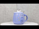 Blue Calico Cat Love Star Coffee Mug Cup With Spoon And Kitten Knob Lid 15oz