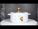 Ceramic Whimsical Honey Bees Bear 30oz Noodle Dessert Food Bowl W/ Glass Lid