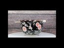 Black Blossoms Floral Design Large 24Oz Donburi Ramen Bowl With Chopsticks Set