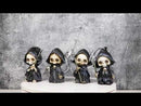 Ossuary Macabre Whimsical Skeleton Chibi Grim Reapers With Scythes Figurines Set