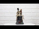 Gothic Skeleton Bridal Couple Sitting On Grave Tombstone With Red Roses Figurine