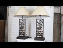 Set of 2 Rustic Western Pinecone On Branches Wood Metal Bedside Table Lamps