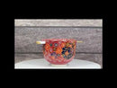 Colorful Spring Flowers Ceramic Donburi Ramen Soup Red Bowl With Chopsticks Set