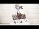 Rustic Western Windmill With Cowboy Barn Horseshoes And Saddle 3 Peg Wall Hooks