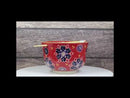 Red Chrysanthemum Floral Art Large 24Oz Donburi Ramen Bowl With Chopsticks Set