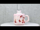 Bunny Rabbit Toadstool Mushrooms Pink Ceramic Mug With Silicone Lid And Straw