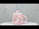 Pastel Pink Whimsical Unicorn Rainbow Shooting Star Mug With Spoon And Lid