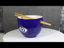 Blue And Gold Wicca Mystic Evil Eye Of Providence Porcelain Bowl With Chopsticks