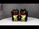 Black Lucky Fortune Japanese Maneki Neko Cats Ceramic Salt Pepper Shakers Set