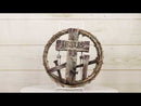 Jesus Cross With Nails And Crown Of Thorns Faux Wood Finish Wall Circle Plaque