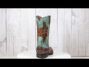 Southwestern Turquoise Tribal Aztec Patterns Faux Leather Cowboy Boot Vase