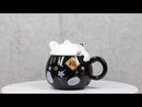 Black Maneki Neko Beckoning Lucky Cat Mug Cup With Kitty Lid And Stirring Spoon