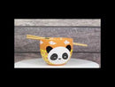 Orange Lucky Panda Bear Ceramic Donburi Ramen Soup Bowl With Chopsticks Set