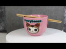 Furrybones Maneki Neko Cat Skeleton Pink Porcelain Bowl With Chopsticks Set