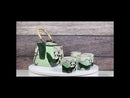 Green Bamboo Lucky Panda Bear Ceramic Hexagonal Teapot With 4 Tea Cups Set